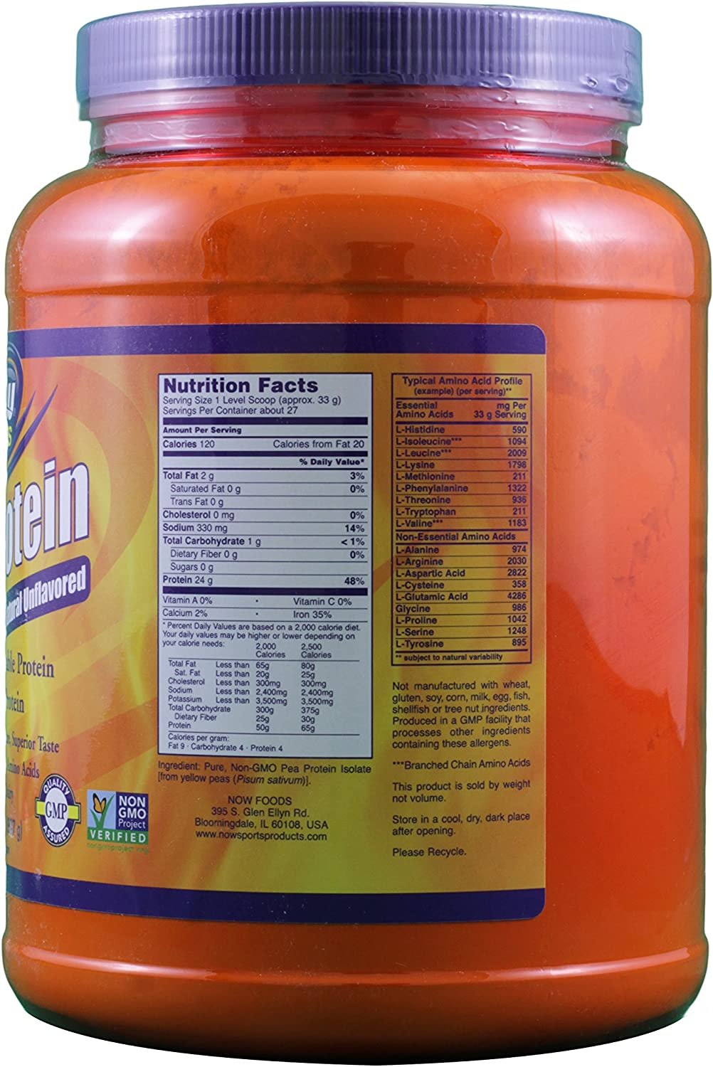 Pea Protein Unflavored - 907 grams NOW Foods