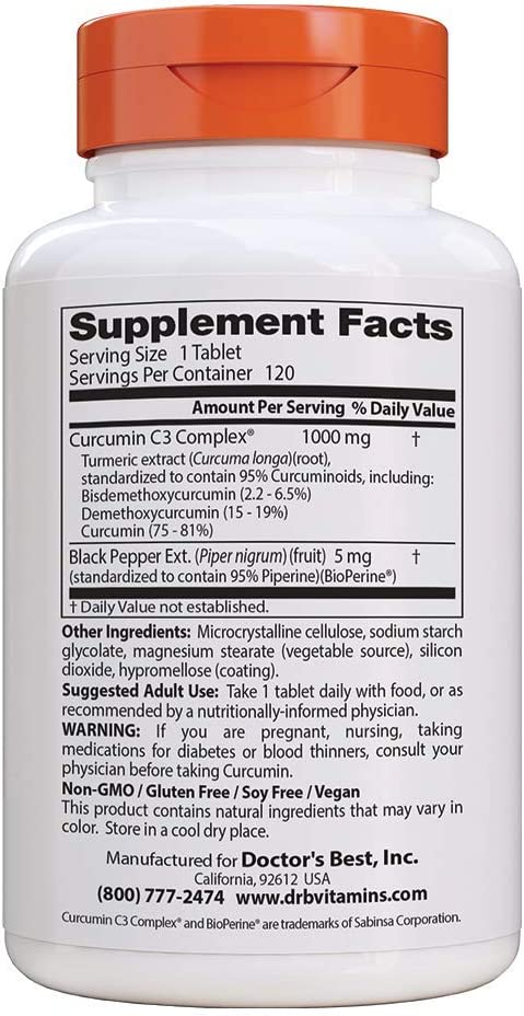Doctor's Best  High Absorption Curcumin From Turmeric Root with C3 Complex & BioPerine - 500mg - 120 caps