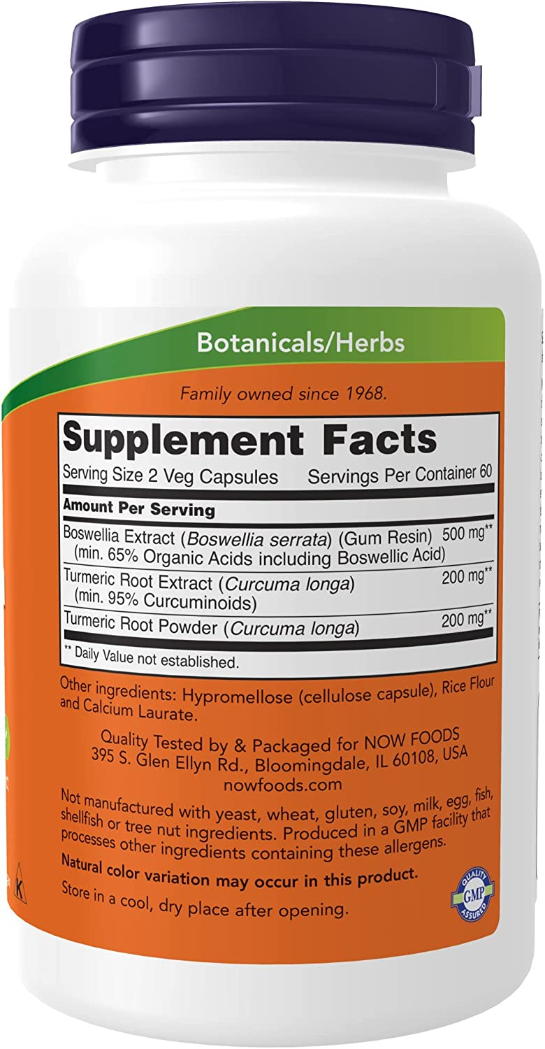 Boswellia Extract Plus Turmeric Root Extract NOW Foods 250mg - 120 vcaps