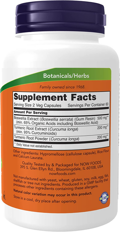 Boswellia Extract Plus Turmeric Root Extract NOW Foods 250mg - 120 vcaps