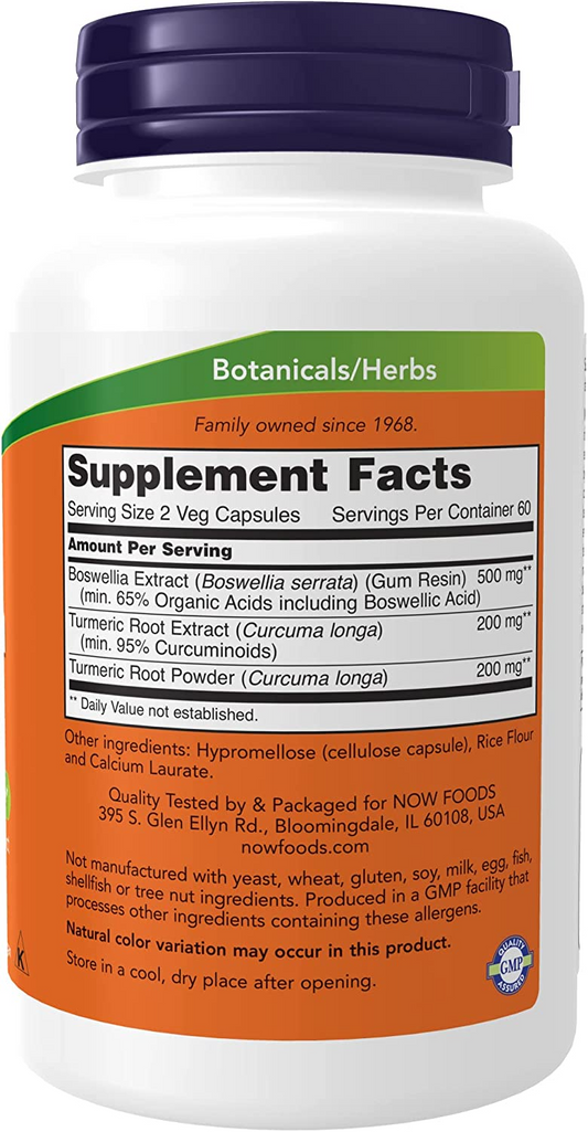 Boswellia Extract Plus Turmeric Root Extract NOW Foods 250mg - 120 vcaps