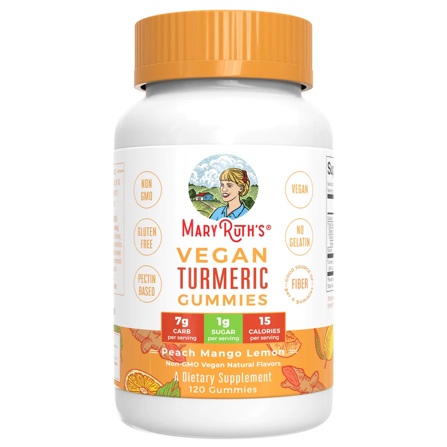 MaryRuth Organics  Vegan Turmeric Gummies, Peach Mango Lemon - 120 gummies